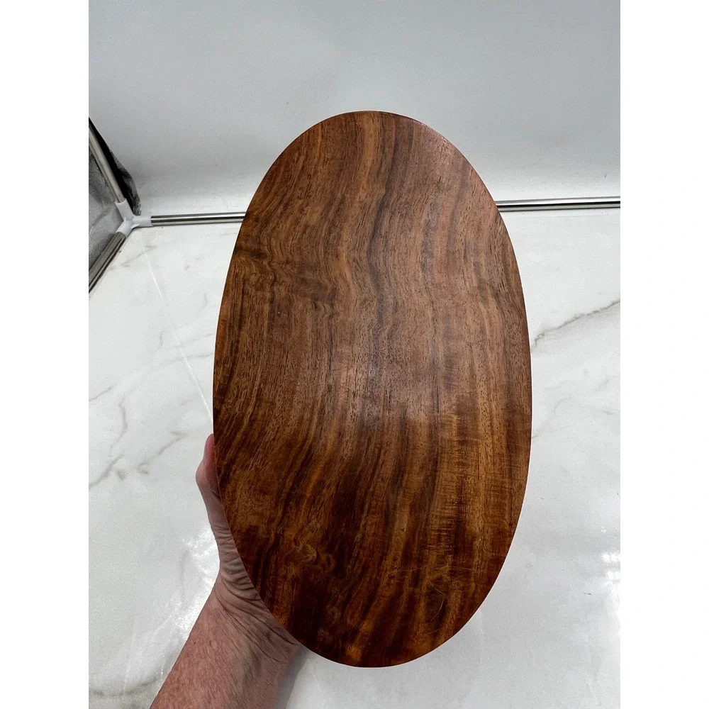 Handcrafted Oval Wood Jewelry Keepsake Box Natural Grain Hinged Lid 10.5 Inch - Picture 6 of 11